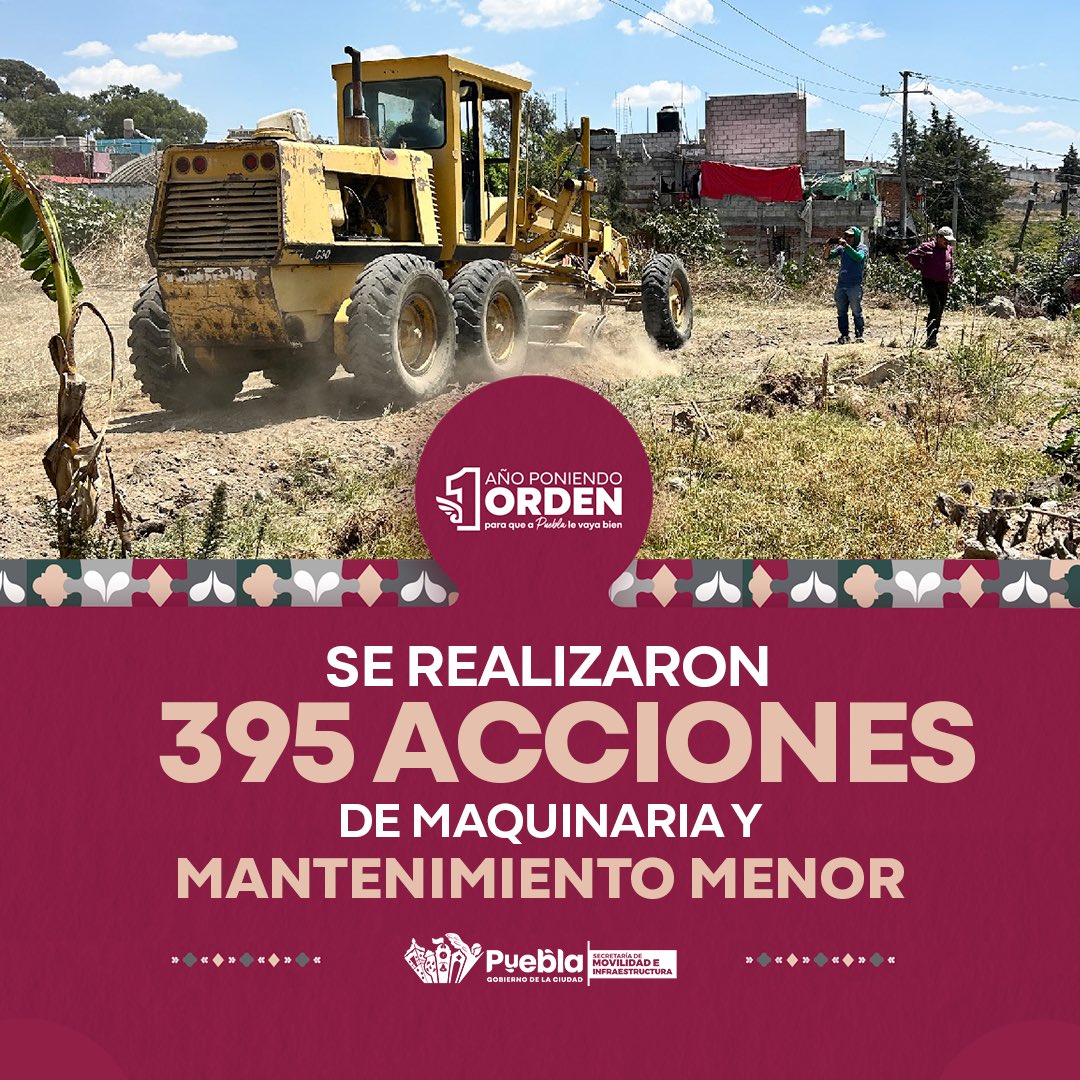 DavidAysa's tweet photo. Con trabajo constante y maquinaria en acción, dimos mantenimiento a calles, banquetas y caminos en colonias y Juntas Auxiliares. 

Cada acción mejora la movilidad y mantiene a Puebla en orden.  
#1AñoPoniendoOrden 
#InformeALaCiudad https://t.co/z3dkyxzP9n