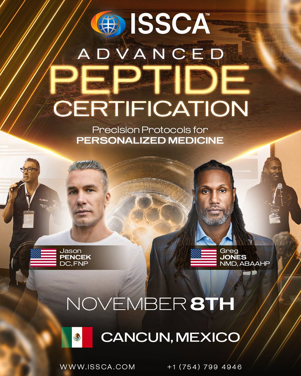StemCellGroupUS's tweet photo. Join us this November 8th in Cancún, Mexico, for an exclusive training led by Dr. Greg Jones and Dr. Jason Pencek —two internationally recognized experts in peptide-based protocols.
https://t.co/NA7keTbVUH
#stemcell | $RMTG https://t.co/pjdTdl7Jgr