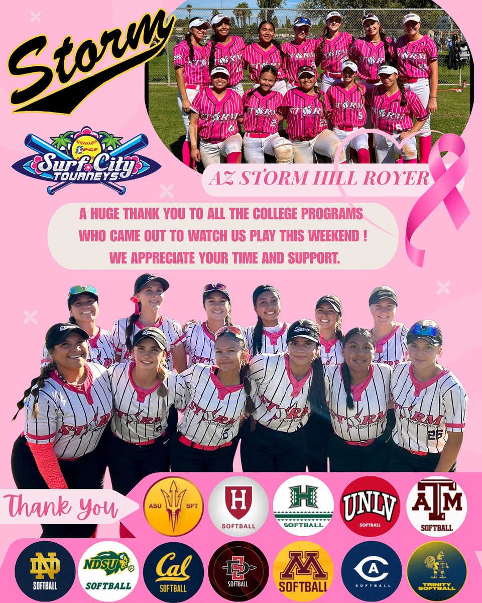 Stormhillroyer's tweet photo. Thank you to the coaches who came out to watch us at the PGF Surf City Showcase. Solid defense, strong pitching, and great teamwork. These girls definitely turned some heads. 💪🥎 #PGFShowcase #SurfCityShowcase #StormStrong https://t.co/0fiRouB09C