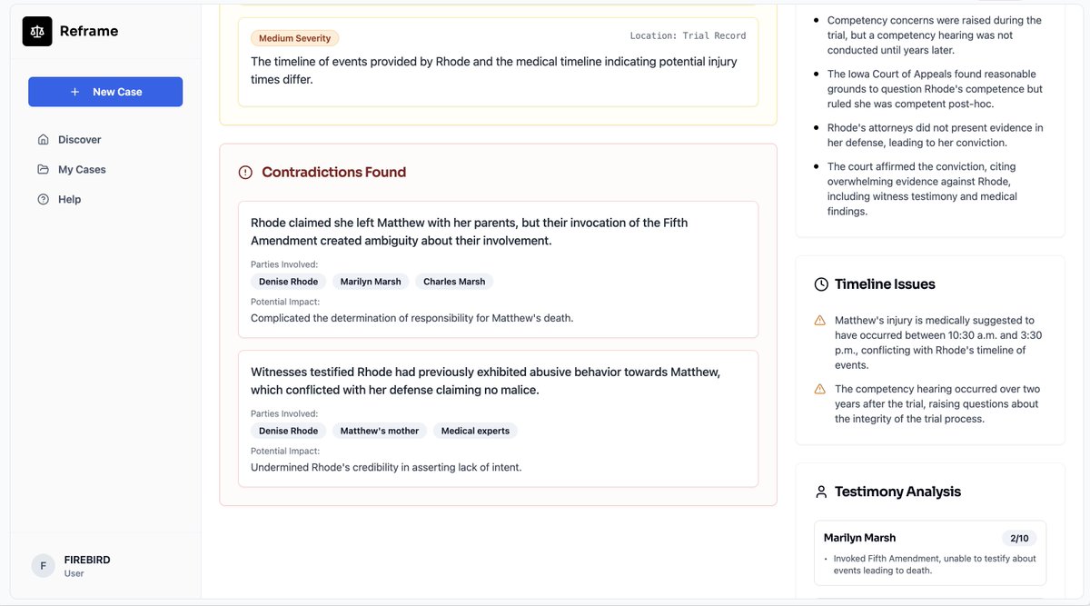 firebirdhq's tweet image. I&apos;ve had this idea in my head for a while so I had to build it. 

I love Sherlock Holmes. True crime is huge.
And there are people behind bars who shouldn&apos;t be.

So I started building REFRAME - a social platform that uses AI and the collective intelligence of citizen…