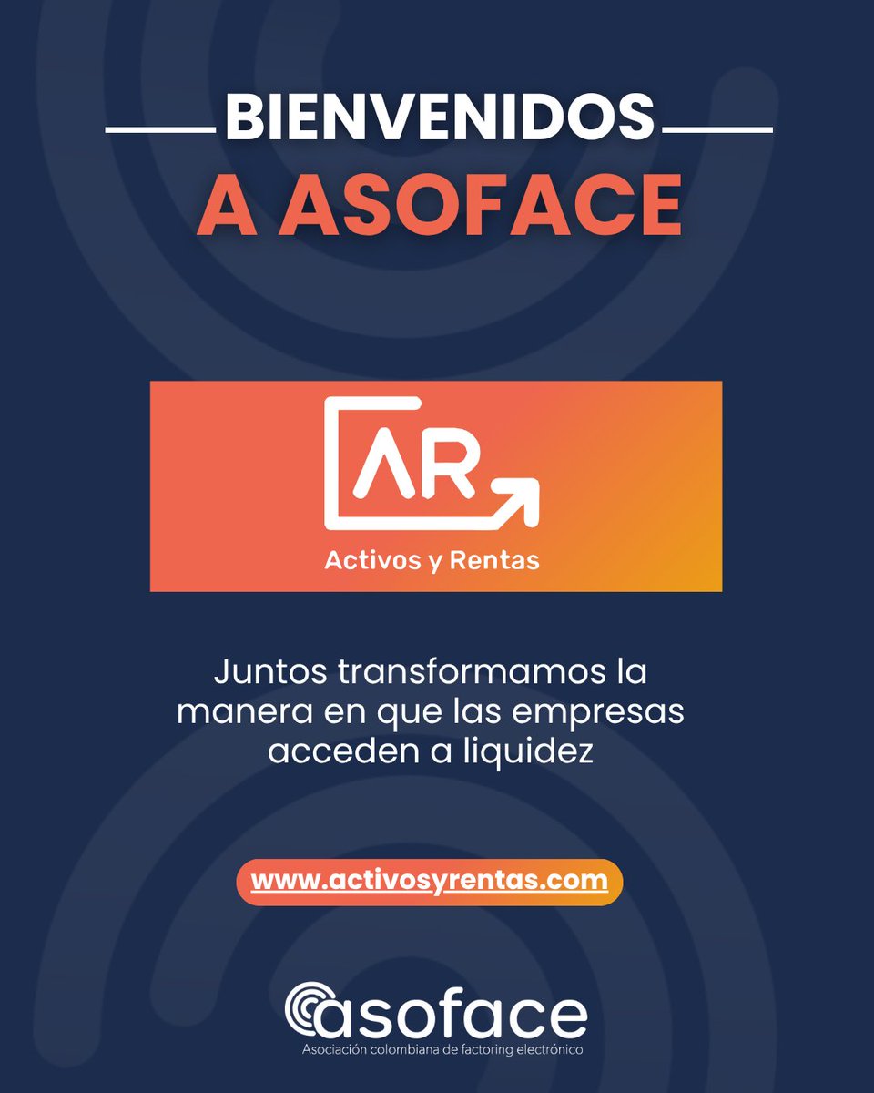🚀 Damos la bienvenida a @ActivosyRentas a nuestra comunidad de miembros. 

Juntos seguimos fortaleciendo el ecosistema de #FactoringElectrónico en Colombia 🤝

Más sobre Activos y Rentas: 🔗 activosyrentas.com