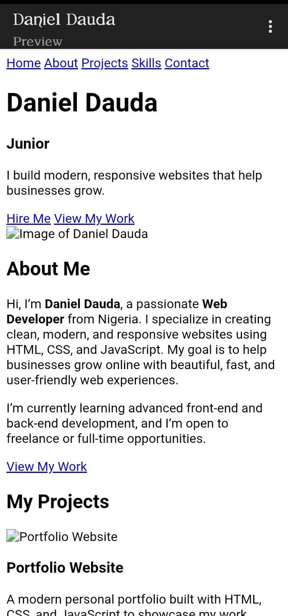 DanielDaudaTech's tweet image. Day 20 Of Learning Coding With A Phone ✨

Sorry guys For Skipping Days Off, But I Tried My Best and Learn And Now see I build My Personal portfolio website...

This is just the beginning, I&apos;ll update the website once I learn other languages...

See you tomorrow...