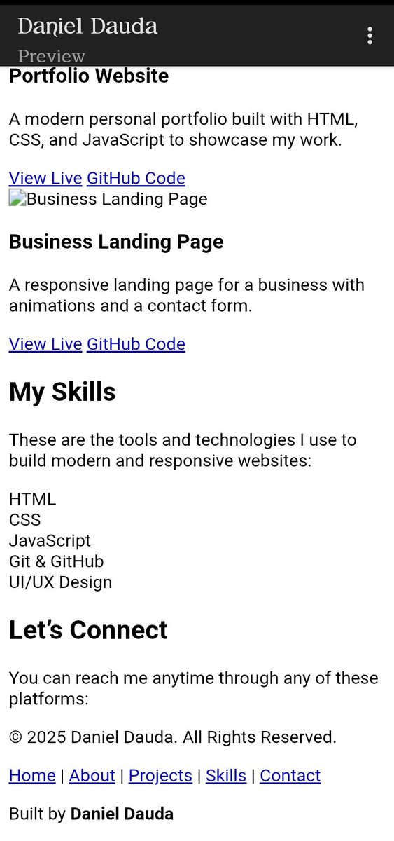 DanielDaudaTech's tweet image. Day 20 Of Learning Coding With A Phone ✨

Sorry guys For Skipping Days Off, But I Tried My Best and Learn And Now see I build My Personal portfolio website...

This is just the beginning, I&apos;ll update the website once I learn other languages...

See you tomorrow...