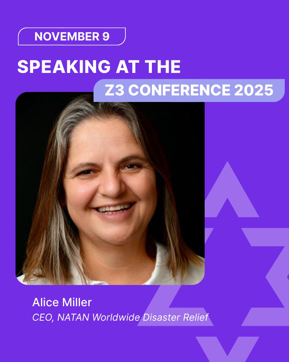 Z3_Project (@z3_project) on Twitter photo 🚨SPEAKER ANNOUNCEMENT: Don't miss Alice Miller, CEO of <a href="/Natancoalition/">Natan Aid Coalition</a>, and a pioneering aerospace engineer, humanitarian leader and advocate for gender equality whose actions transformed opportunities for women in Israel’s military and beyond.
Following the events of October 🚨SPEAKER ANNOUNCEMENT: Don't miss Alice Miller, CEO of <a href="/Natancoalition/">Natan Aid Coalition</a>, and a pioneering aerospace engineer, humanitarian leader and advocate for gender equality whose actions transformed opportunities for women in Israel’s military and beyond.
Following the events of October