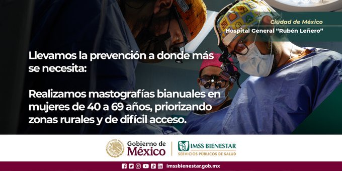 IBCDMX's tweet photo. #Comunicado | Para cuidar la salud de las mujeres, desarrollamos estrategias integrales contra el cáncer de mama: 

🏥 Reconstrucción mamaria gratuita en el Hospital General #IMSSBienestar “Dr. Rubén Leñero” en la #CDMX  , tratamientos gratuitos y seguimiento médico integral. https://t.co/UUZp1y1r9W