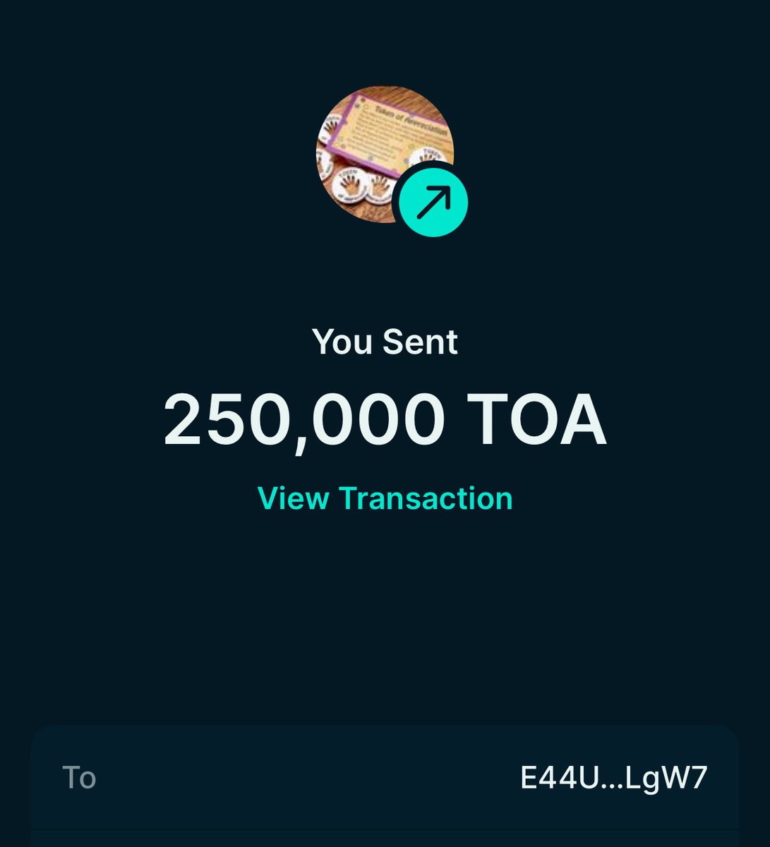 Thanks for holding it down and spreading love 

250k $TOA sent with <a href="/jup_mobile/">Jupiter Mobile</a> 

👁️ Appreciate 🫵