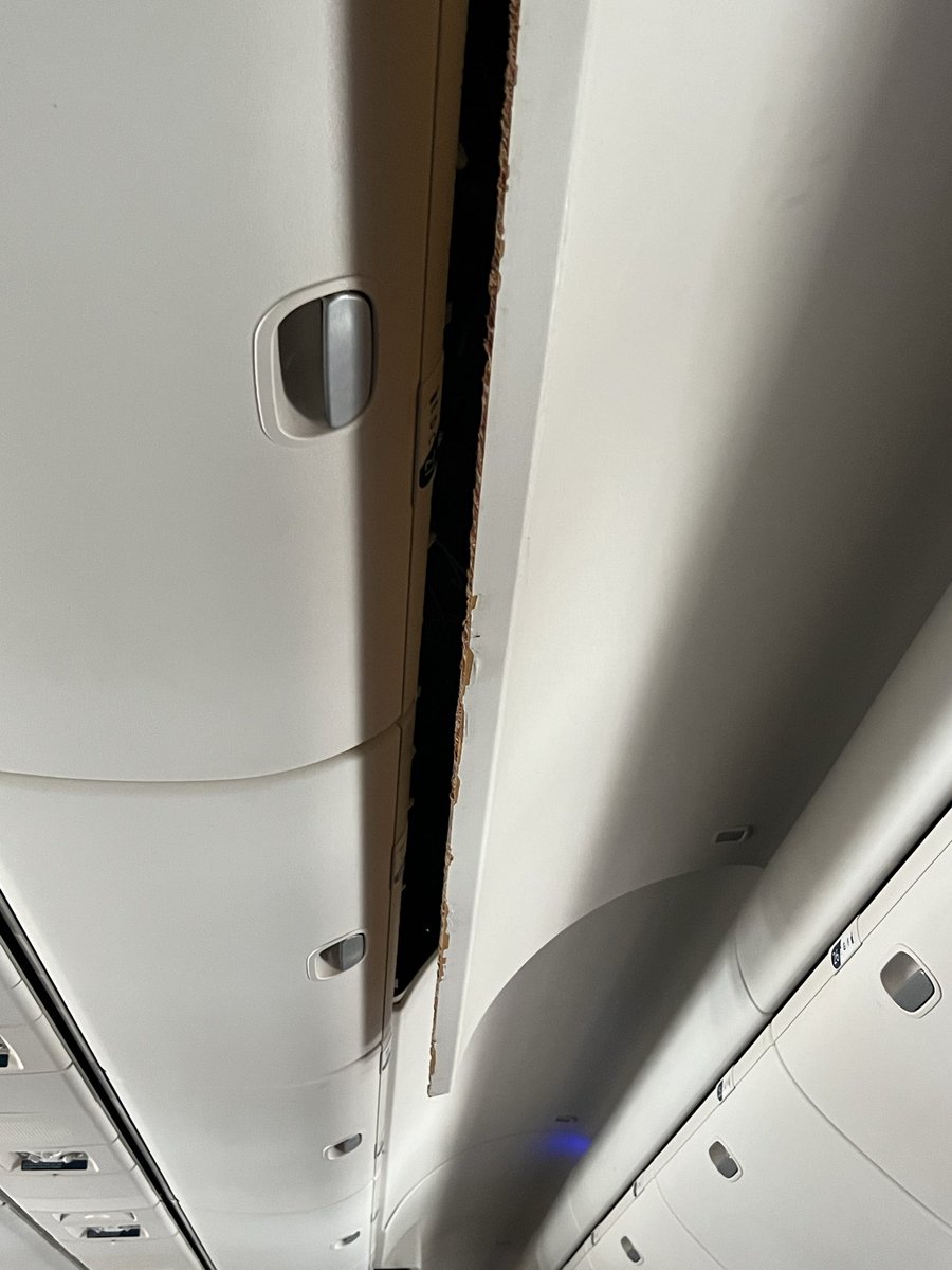 moranmjs1's tweet photo. @Delta panel broke on landing after transatlantic flight and fell out of ceiling over my head. Crew commented the plane needed to be “retired”. I sent in a feedback form almost 2 months ago and no-one ever replied. I got a case reference number for form. Thanks for ur help https://t.co/ngUrtglvT6