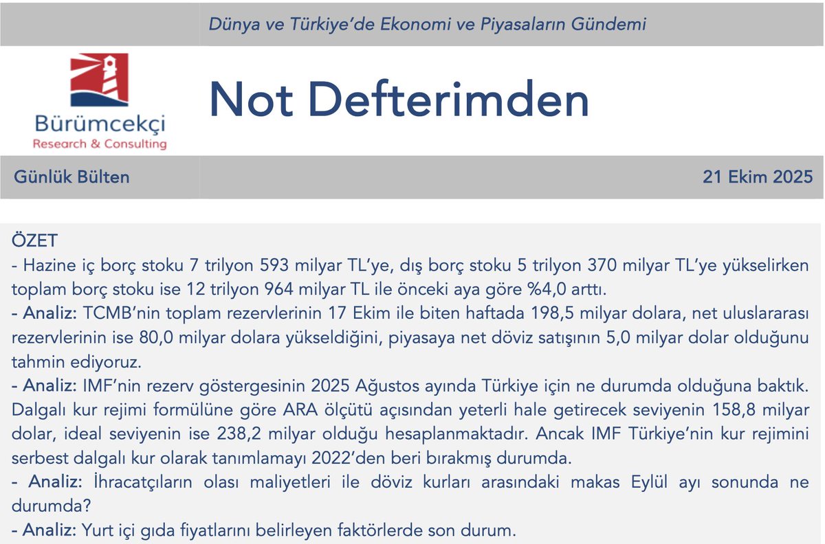 Bugünkü bültenimden ana başlıklar, daha fazla bilgi için; haluk@burumcekci.com burumcekci.com