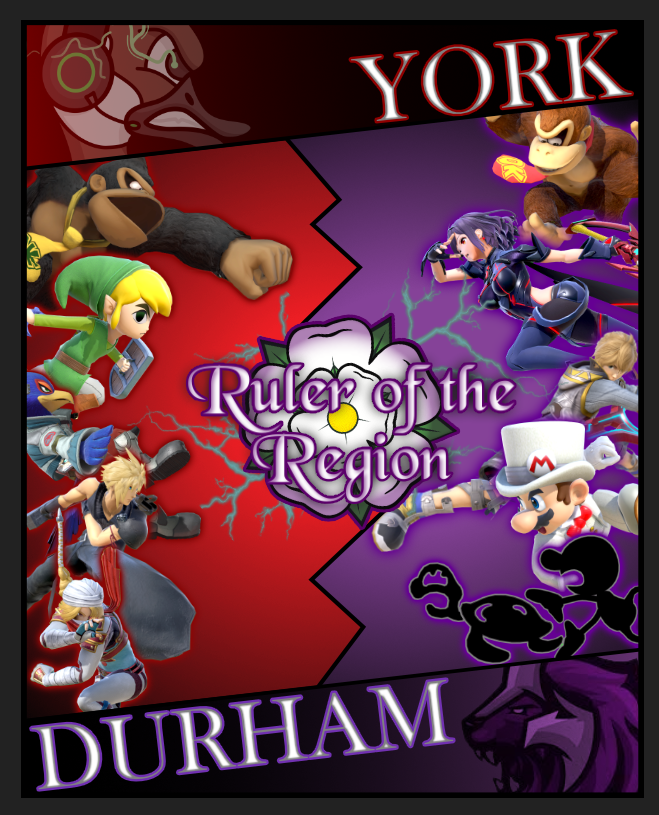 Finally we are excited to reveal the teams for Ruler of the Region at #ROTR8 !

York: Quinn, Freya, Fiive, Waterman and Vapo
vs 
Durham: JoyKong, Rebel Galaxy, Trinity, Waultuh and Benrikko

Big shoutout to <a href="/Kitsuuuuuune/">Kitsune 🔮</a> for the amazing graphic!
Sign up at start.gg/rotr
