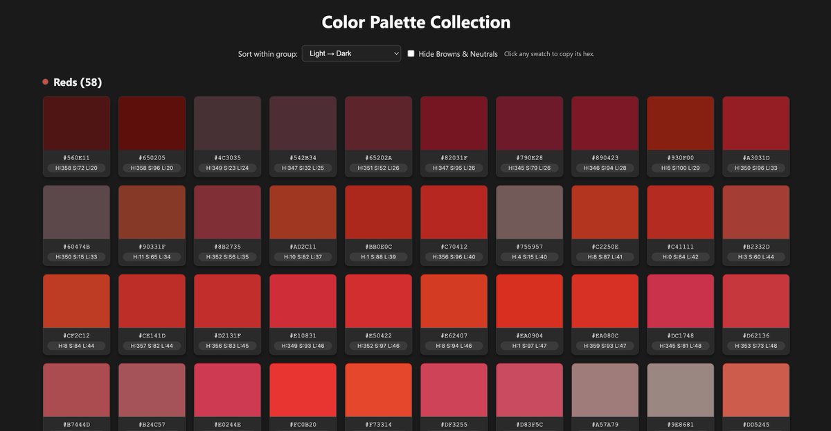 DaveDiederen's tweet image. For whoever is curious, here&apos;s all of them grouped by shade and copy &amp;amp; pastable. 

codepen.io/Duifff/pen/ogb…