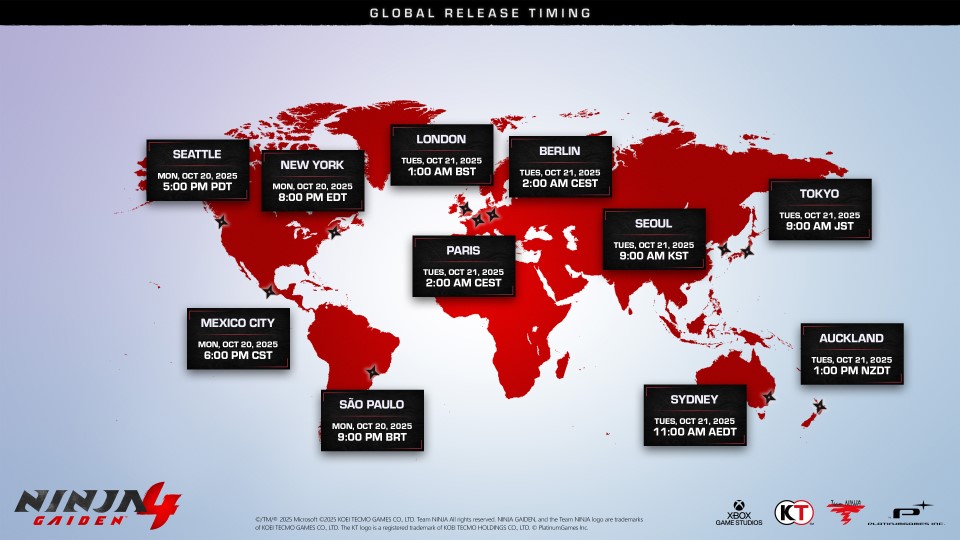 Just a friendly reminder of the times #NINJAGAIDEN4 drops in your neighborhood. Ready to become a Master Ninja?