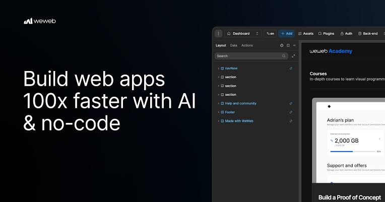 ojukwuchibueze's tweet image. Day 79 of #100AItoolsin100days

Tool: WeWeb ai
If you&apos;re a developer, product designer, etc, this for you!!! 

A thread. . 

#WeWeb #NoCode #WebAppBuilder #AItools  #AppDevelopment #DigitizeIdeas