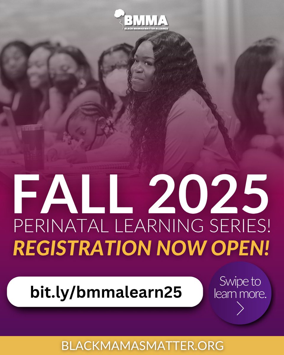 BlkMamasMatter's tweet image. ✨Registration is OPEN for BMMA’s 2025 Fall Perinatal Learning Series!✨

Join us this fall for a virtual learning experience open to ALL practitioners, advocates, &amp;amp; stakeholders committed to improving maternal, perinatal, &amp;amp; environmental health.