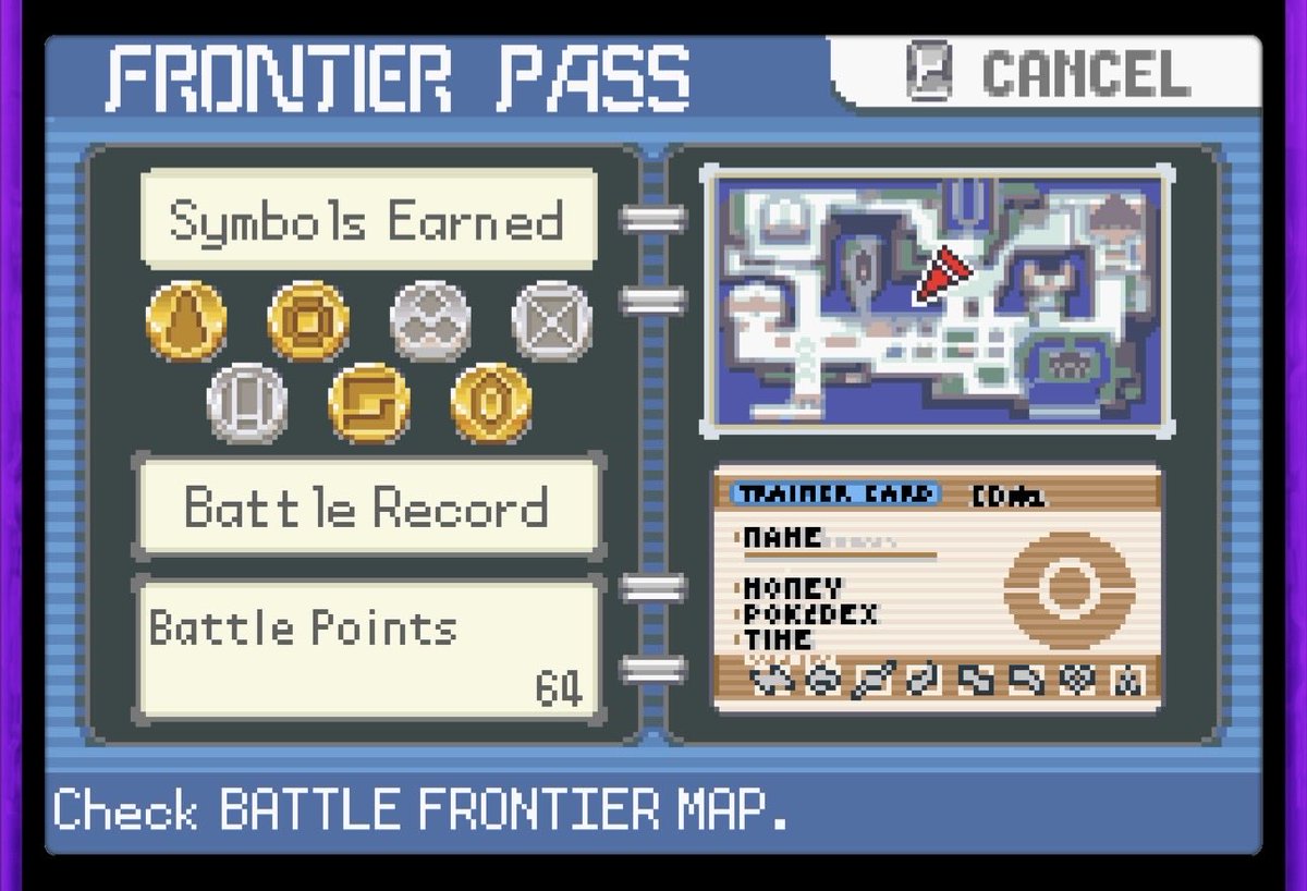 Dy5function's tweet image. been playing the hell out of the Pokemon Emerald romhack (Emerald Seaglass) and have been having a blast grinding the Battle Frontier. So far I have 4/7 gold symbols 
I never did it as a kid because frankly I had no concept of IVs, EVs, or good movesets for things like this lol