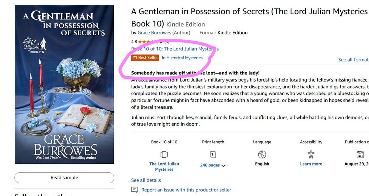 GraceBurrowes's tweet photo. Lovely to wake up to that little #1 Best Seller flag. Ordering links for A Gentleman in Possession of Secrets here: https://t.co/uGLUZH2RKK... https://t.co/cLKRFZ0u5t