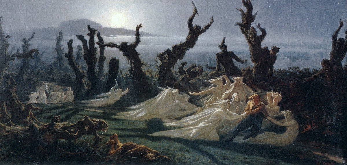 Resmi aç ve yakınlaştır 🧐

Jean-Édouard Dargent’in 1861 yılında yaptığı "Gecenin Çamaşırcı Kadınları" eseri, Breton halk inanışındaki “gecenin çamaşırcı kadınları” efsanesini konu alıyor.

Bu efsanede, günahkâr kadınların ruhları gece yarısı kefenlerini yıkamakla cezalandırılır.