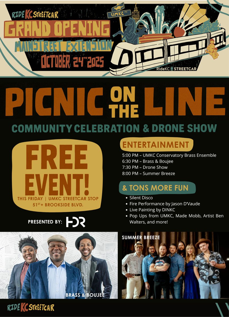 kcstreetcar's tweet image. We&apos;ve got your weekend covered, starting with the #kcstreetcar Main St Ext Grand opening Community Celebration Fri, 10/24 at the @UMKC stop. You won&apos;t want to miss this uniquely Kansas City Drone Show paired up with/ amazing live music, art &amp;amp; dance. kcstreetcar.org/grand-opening/
