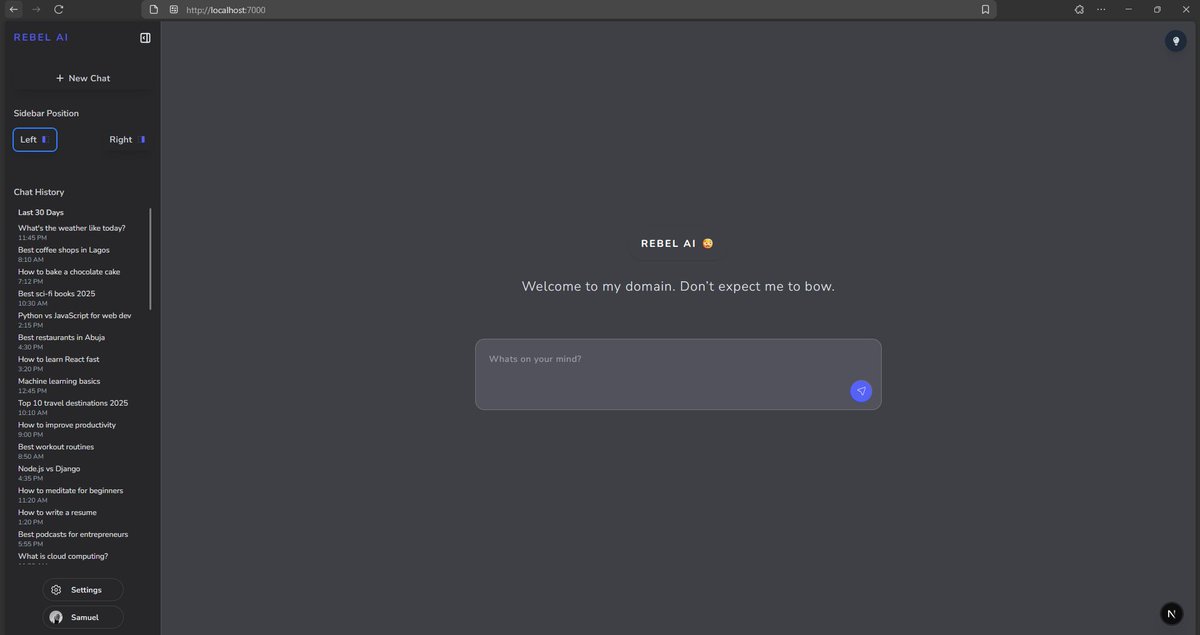 devwithsammy's tweet image. this is one project I&apos;ve been happy about. give this UI a rating, would you rather use dark/light mood? 

would you want to take your sidebar to the right ?

#buildinpublic #ai #techfounder