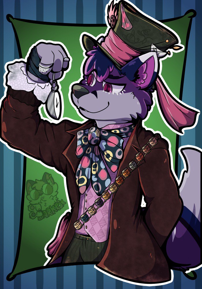 Darckroxs's tweet photo. Un badge pal pulga fox 💜💜 espero te guste @MoonyTheFox

Pd: No es willy Wonka alves el sombrerero https://t.co/8Th0iV8AXU