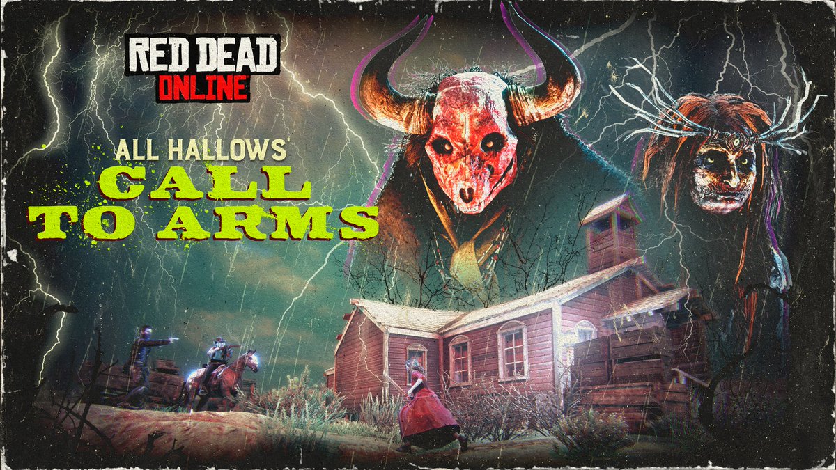RockstarGames's tweet image. Hold your ground against relentless waves of supernatural foes in All Hallows’ Call to Arms.
Delivering 3X Gold, RDO$, and XP in Red Dead Online — including two new battlegrounds at Van Horn and Bronte Mansion: rsg.ms/c91c8fc