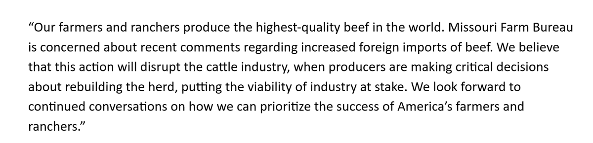 MOFarmBureau's tweet image. #MOFB President @JGarrettHawkins issues statement on possible beef imports from Argentina. mofb.org/hawkins-issues… #missourifarmbureau #moag #missouriagriculture