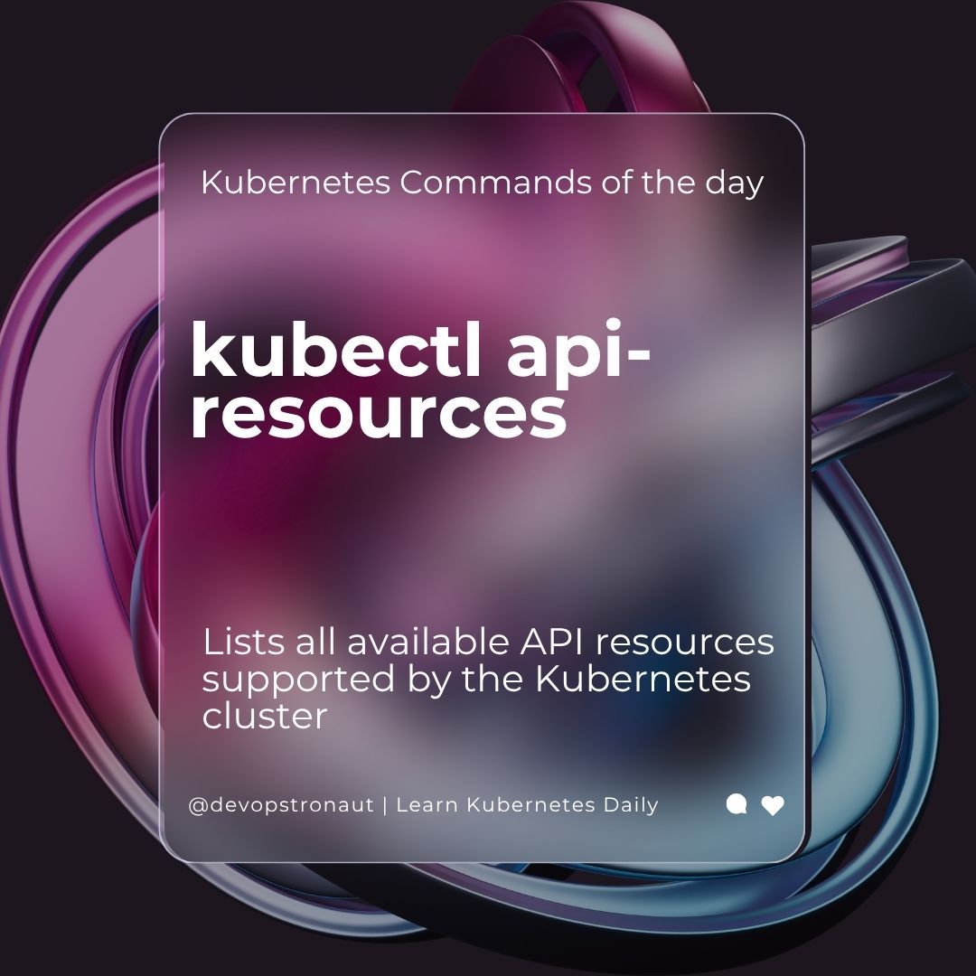 devopstronaut's tweet image. ☸️ 𝐊𝐮𝐛𝐞𝐫𝐧𝐞𝐭𝐞𝐬 𝐂𝐨𝐦𝐦𝐚𝐧𝐝 𝐨𝐟 𝐭𝐡𝐞 𝐃𝐚𝐲 💡

Command: 𝙠𝙪𝙗𝙚𝙘𝙩𝙡 𝙖𝙥𝙞-𝙧𝙚𝙨𝙤𝙪𝙧𝙘𝙚𝙨 ⚙️

Lists all available API resources supported by the Kubernetes cluster 📋

#Kubernetes #Kubectl #DevOps #CloudNative #KubernetesTips #Devopstronaut