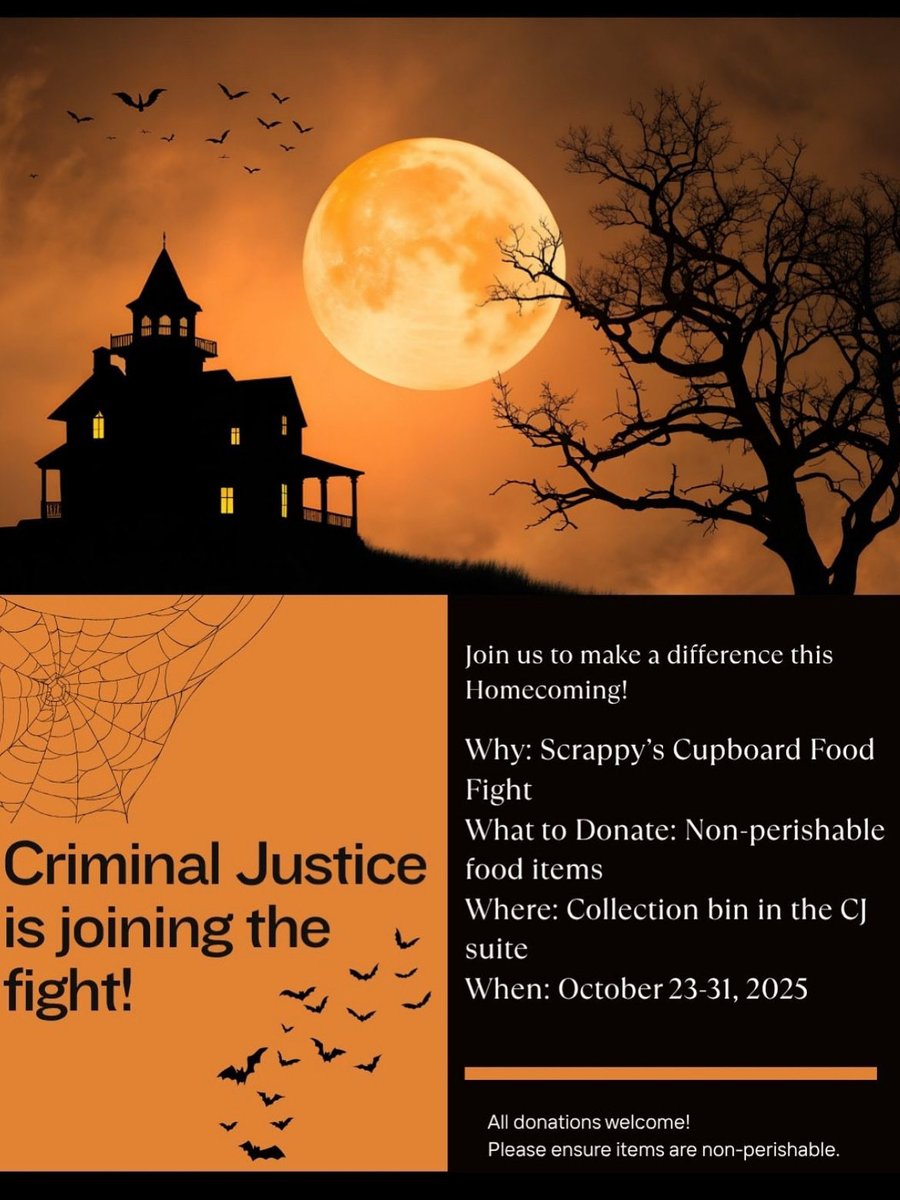 UTC_CJ's tweet image. As we celebrate Homecoming season and the spirit of connection that comes with it, our department is joining the campus-wide effort to support SOS’s Homecoming Food Drive! The “Scrappy’s Cupboard Food Fight” is a wonderful opportunity to show our school spirit while giving back.