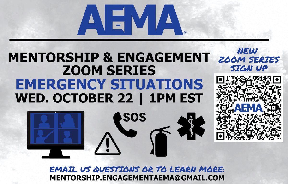 🚨 Big time AEMA mentorship Zoom coming up this Wednesday! 

Register today to learn, earn CEUs, and be ready for emergency situations! 🚨