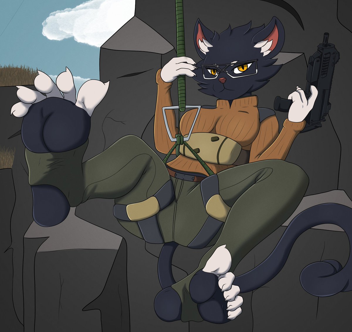 Climbing Kitty ready for engagement. 😾🐾

Been playin' a new game with these little charms, and decided to try drawing one of them. Maybe I'll do the others if this does well.