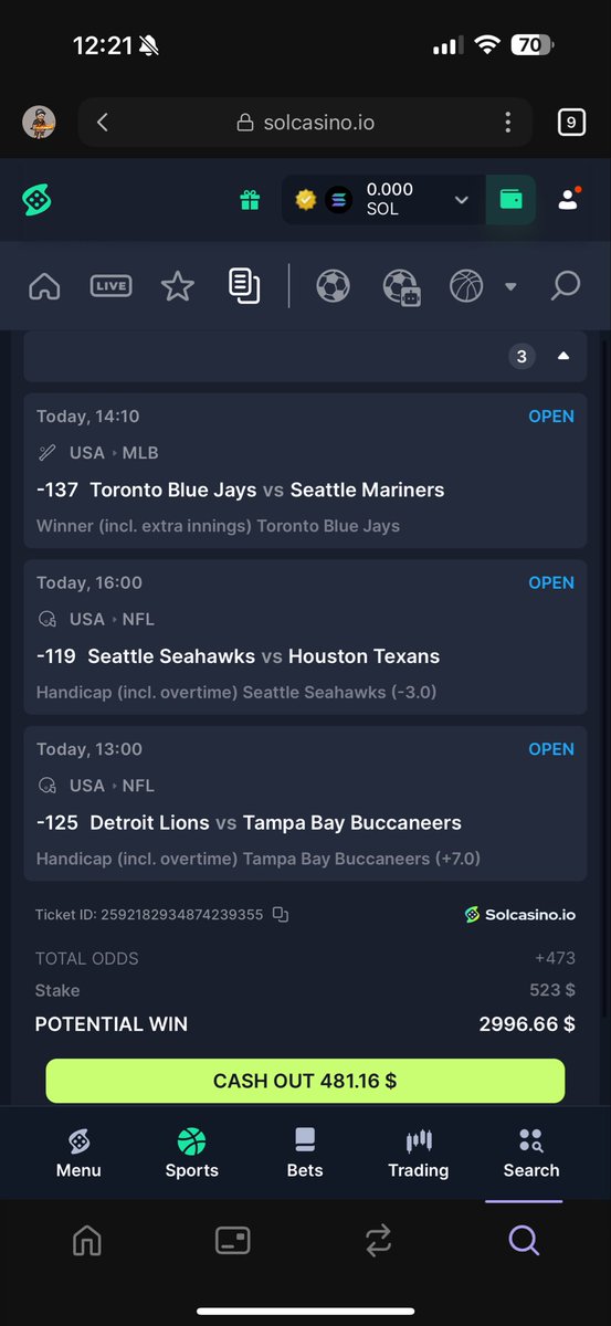 Jays ML, Seahawks -3, Bucs +7 

523 risk to win 3k. Chalked as usually. Pray for me🙏