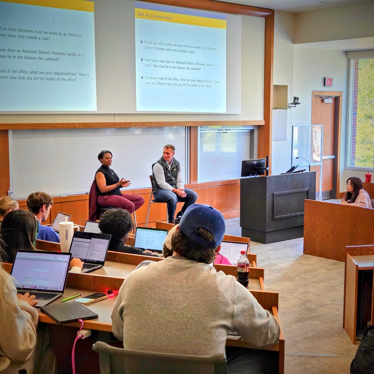 Heflin34's tweet photo. A huge thanks to Angela Evans, Fayette Co. Prosecuting Attorney for guest speaking in my Law and Econ class at Gatton College of B&amp;E! Angela provided my students with real-world insights to the inner workings of the state of Kentucky’s criminal justice system. https://t.co/r3NcTIxw7u