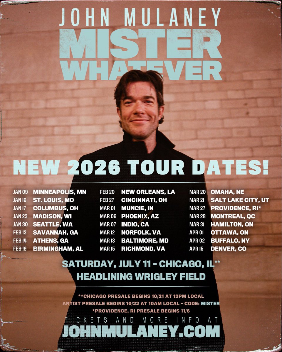 mulaney's tweet image. MISTER WHATEVER 2026 

Tickets at johnmulaney.com