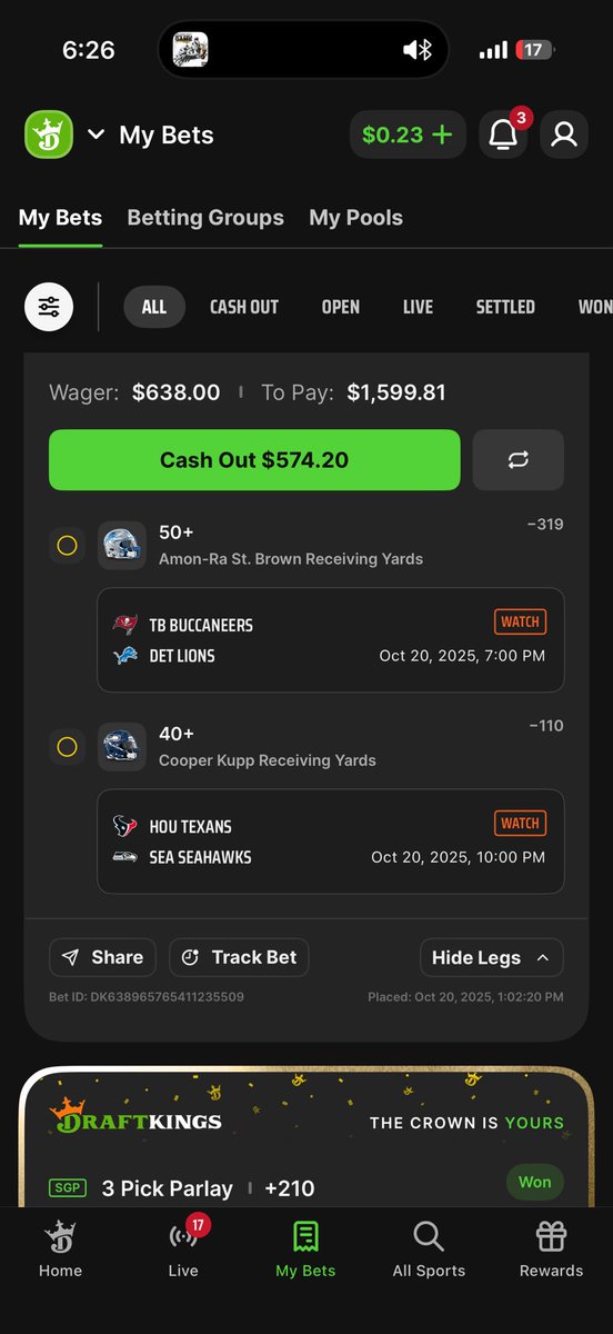 SolFizzy's tweet image. If this bet hits tonight I’ll be giving a random follower who likes + rts this half OF the winnings ($500) ✅

Cooper Kupp 40+ receiving Yards
Amon-Ra St Brown 50+ receving Yards