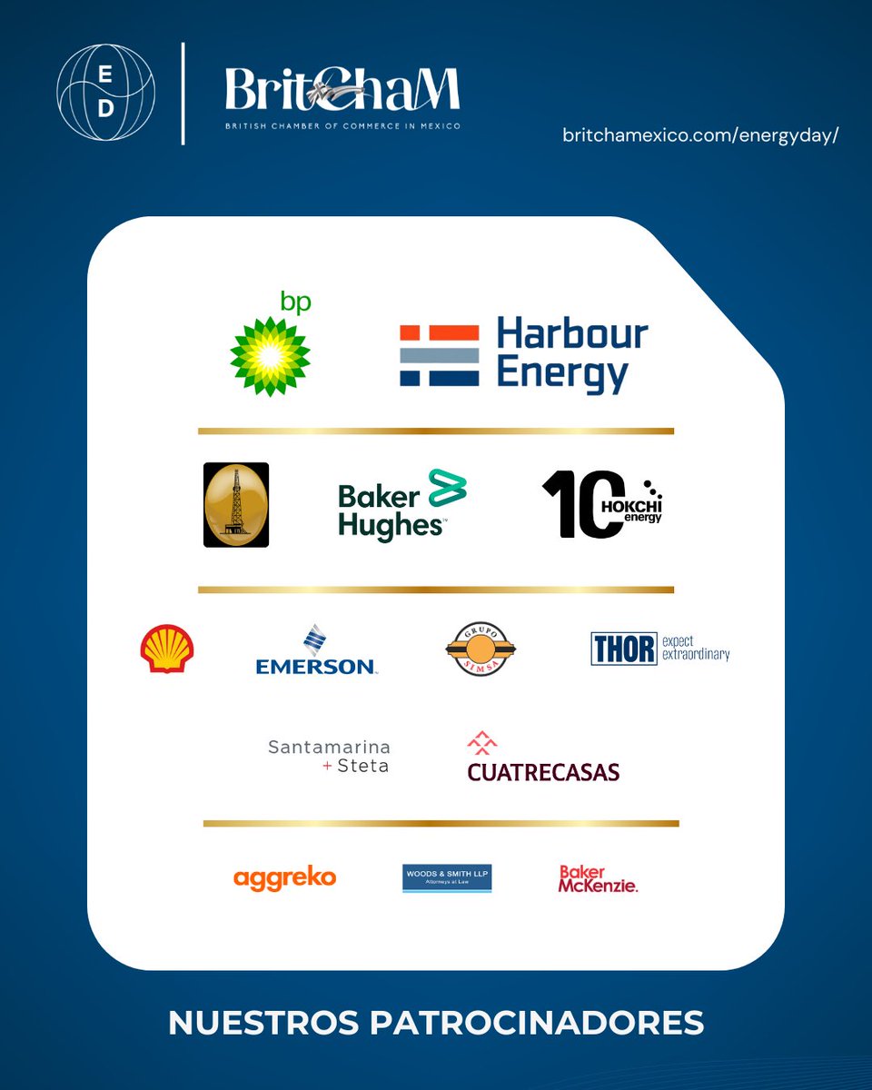 ⚡ Energy Day 2025
🌍 El futuro energético de México se construye aquí.

Este 23 de octubre en el Papalote, más de 30 voces impulsarán la cooperación, innovación y sostenibilidad del sector.

👉 Últimos lugares: britchamexico.com/energyday/

#EnergyDay2025 #EnergíaMéxico #Networking