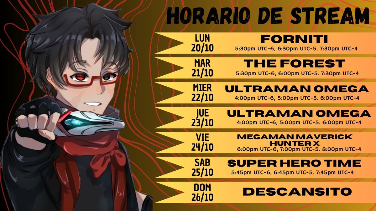 AccelNexus's tweet image. Hace meses que no hacia un horario. Pero aprovechando que esta semana la tengo mas libre, es hora de hacer Striiims. Volveremos con unos clasicos, nos podremos al dia con Ultraman y Sabado el Stream del SHT como siempre :D

#AMNexus #VtuberES #Vtuber