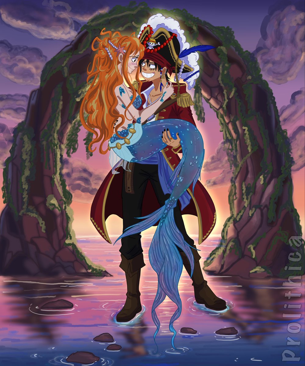 Prolithica's tweet image. First Lunami week piece — Pirate &amp;amp; Mermaid! This is is the middle of Inktober madness, but somehow I gave this one my all. The rest may be late but I’m proud of this one. #lunamiweek2025 #lunami