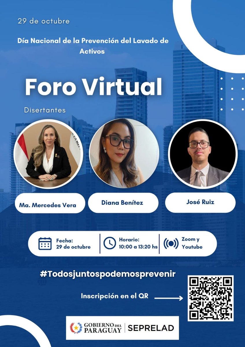 mechavera07's tweet photo. La UIF Seprelad llevará a cabo un Foro Virtual en conmemoración al “Día Nacional de la Prevención del Lavado de Activos” dirigido a Sujetos Obligados y ciudadanía en general 🇵🇾🇵🇾 los esperamos ! https://t.co/wbw3Unzs1X