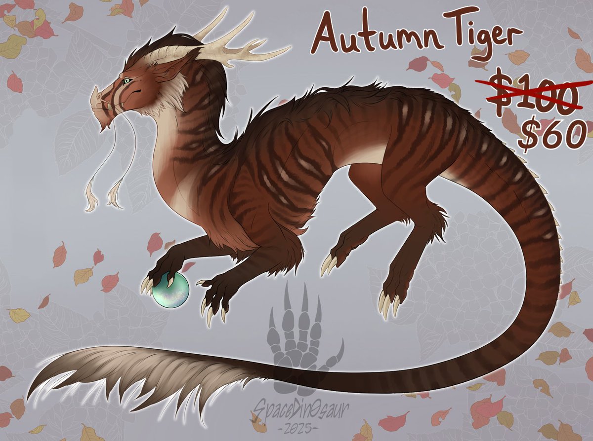 Space_Din0saur's tweet image. My fall themed dragon #adopt ! The price has been lowered, but higher offers can request additional view windows to be added to the reference.

The buyer will receive a version with a palette and without the watermark!

#characterdesign #adoptable