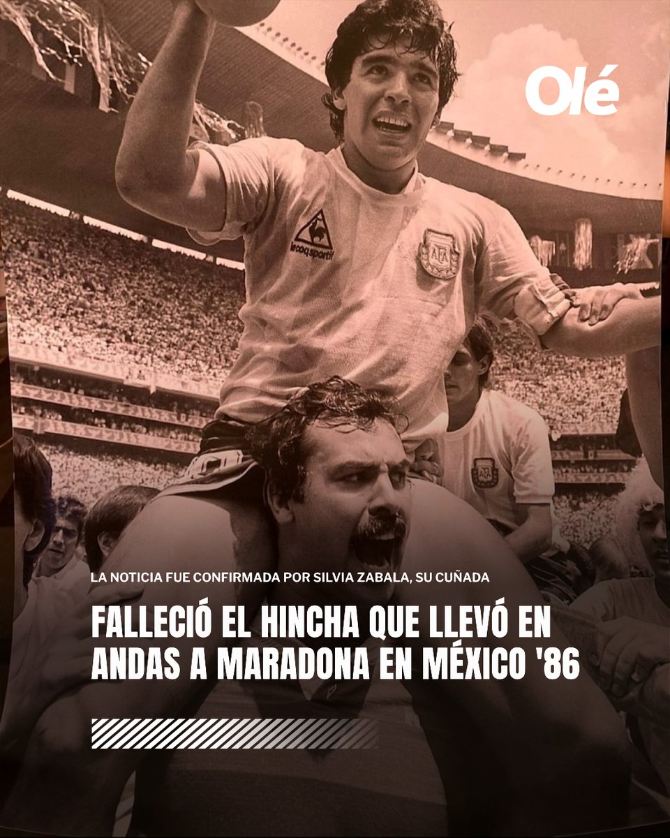 ⚫ Falleció el hincha que llevó en andas a Maradona en México 86

➡️ Roberto Cejas, que inmortalizó una de las postales más recordadas del fútbol argentino, falleció a los 68 años

🗣️ “De repente quedé de frente a él y con la mirada me dijo ‘levantame’. Fue un segundo y ya lo