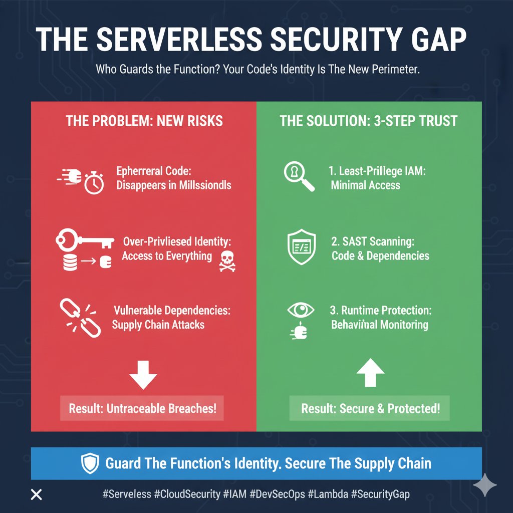 Tilerisofficial's tweet image. Your serverless function (Lambda, Azure Function) exists for milliseconds. How do you secure something that fast?
Welcome to the Serverless Security Gap, where the threat isn't the server, but the code's identity. A quick 4-step look at the danger: 🧵 👇
#ServerlessSecurity