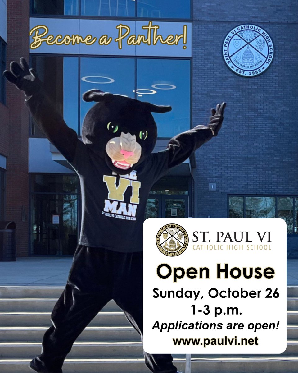 Become a PVI Panther! Learn more about our caring, Catholic community where we inspire the extraordinary in one another at our Open House this Sunday, October 26 from 1–3 p.m. at 42341 Braddock Road, Chantilly, VA.  Learn more &amp; register for Open House: paulvi.net/openhouse