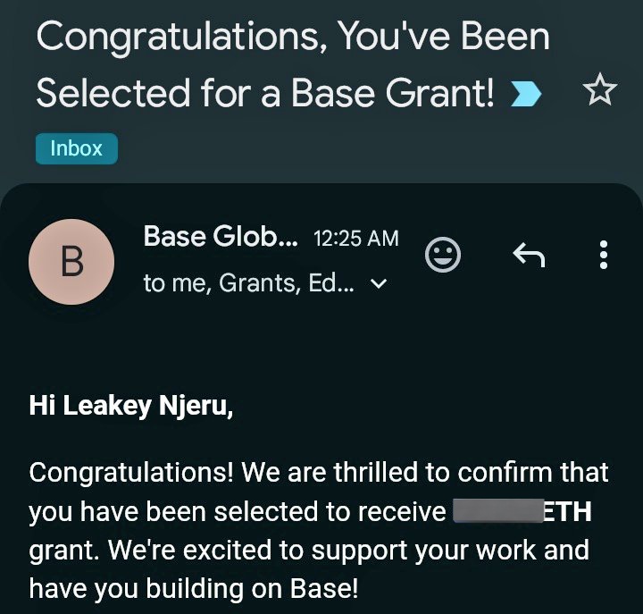 leakeynjeru's tweet image. I was about to sleep and call it a day then this happened!
Thank you @base and let me say it's a new Day 1
Cheers to all the @base builders at @Web3Clubs and a lot of appreciation to @BasedKago