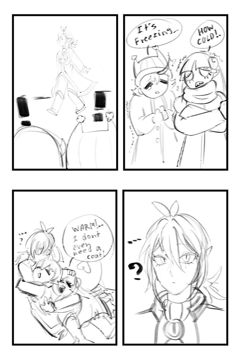 Seadragon_soda's tweet photo. Quick love trio yonkoma sketch!
I have a headcanon that Alice is pretty warm himself, since often uses fire magic, so he’s body temperature higher that standard :3
#まいりました入間くん
#入間くん
#アニメ
#AsmodeusAlice
#IrumaLoveTrio https://t.co/88alfMAuV8