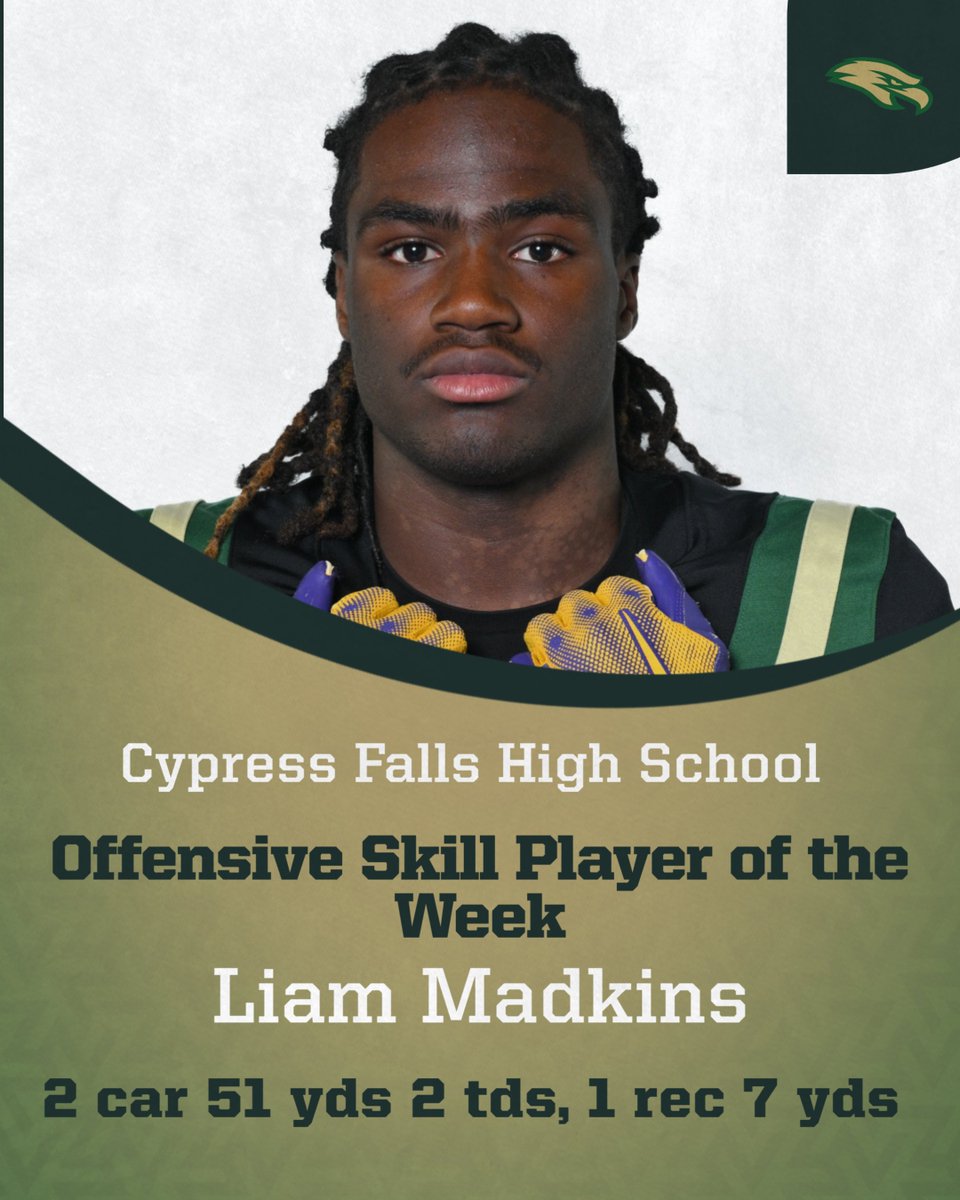 Congratulations to Liam Madkins. He is our Offensive Player of the Week against Jersey Village.
