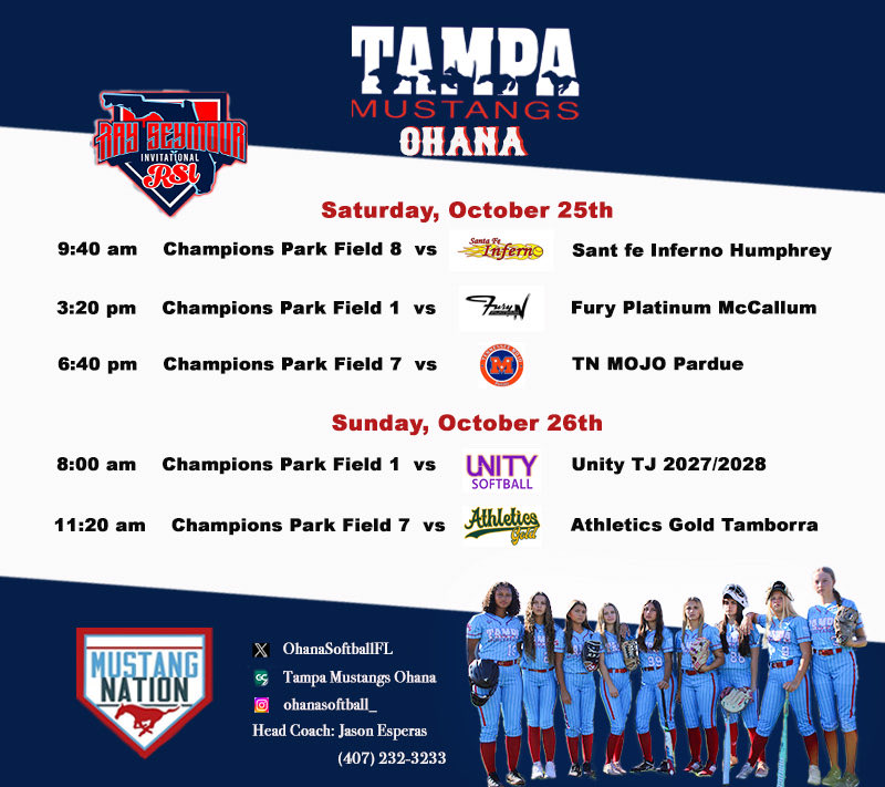 OHANA SOFTBALL (@ohanasoftballfl) on Twitter photo We’re excited for the opportunity to play up in 16U at the <a href="/ray_seymour/">Ray Seymour Invitational</a> this weekend. Looking forward to great competition and showcasing our team against some top talent in the 27/28 class! 
🐎🌸💪🏽🥎
<a href="/TampaMustangs/">Tampa Mustangs</a> 
<a href="/ExtraInningSB/">EXTRA INNING SOFTBALL</a> 
<a href="/LineDsoftball/">Line Drive Media</a> We’re excited for the opportunity to play up in 16U at the <a href="/ray_seymour/">Ray Seymour Invitational</a> this weekend. Looking forward to great competition and showcasing our team against some top talent in the 27/28 class! 
🐎🌸💪🏽🥎
<a href="/TampaMustangs/">Tampa Mustangs</a> 
<a href="/ExtraInningSB/">EXTRA INNING SOFTBALL</a> 
<a href="/LineDsoftball/">Line Drive Media</a>