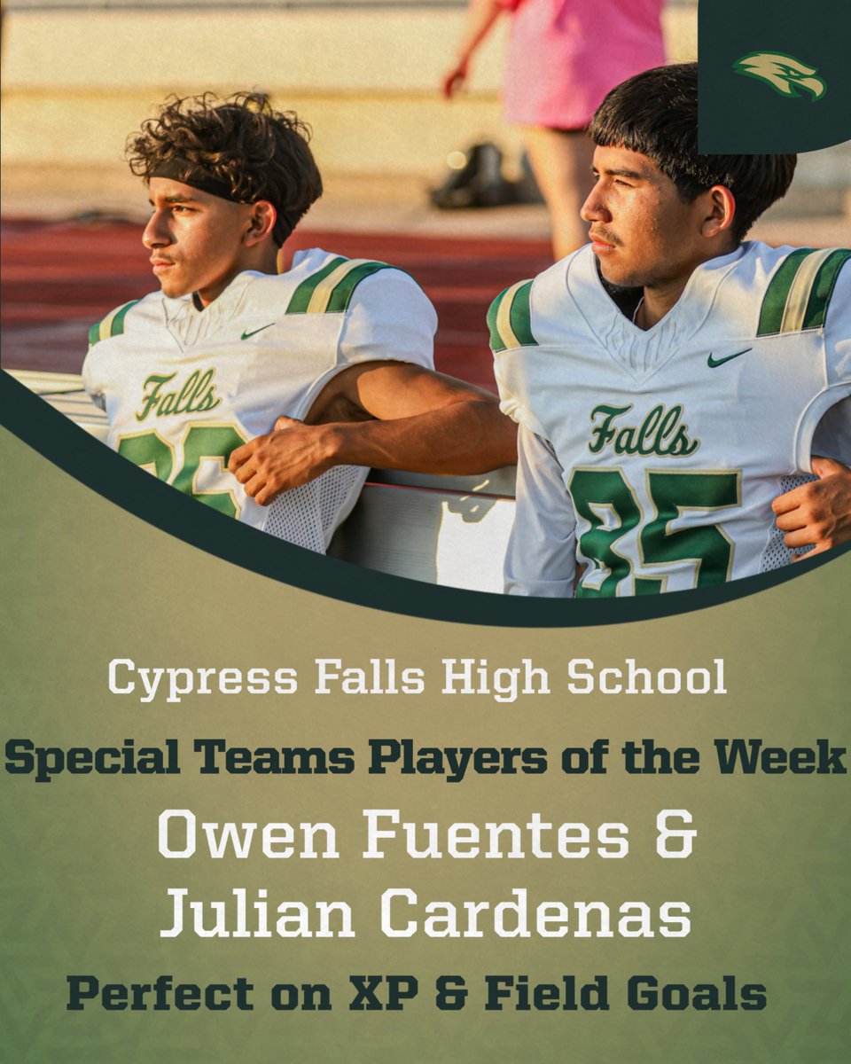 Congratulations to Owen Fuentes and Julian Cardenas. They are our Special Teams Players of the Week against Jersey Village.