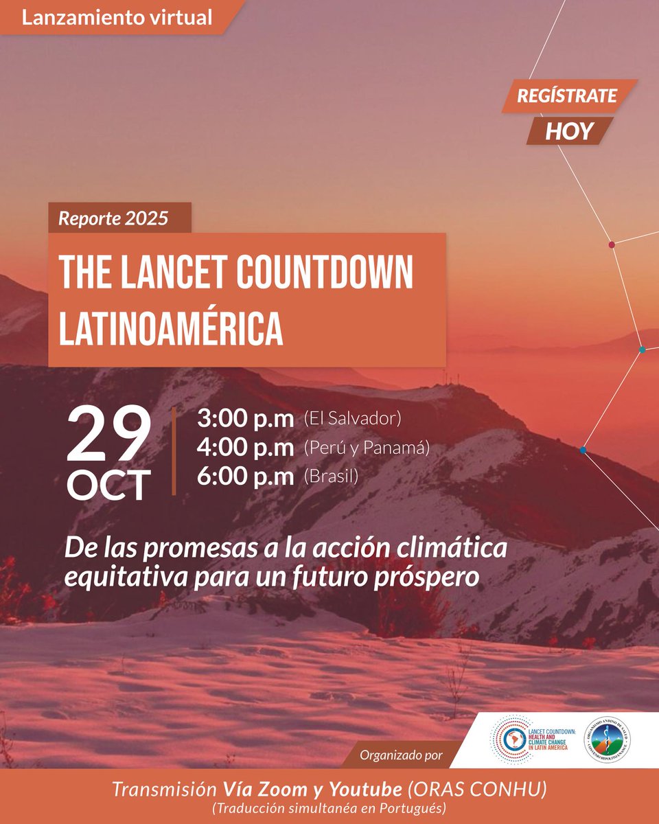 🌎Acompáñanos en el lanzamiento del Reporte 2025 de Lancet Countdown Latinoamérica
🖥️ Inscríbete vía Zoom e interactua con los panelistas👉lnkd.in/eqjPguTq
👥¡Conoce los hallazgos, escucha a los expertos sé parte del cambio hacia una acción climática que proteja la salud!