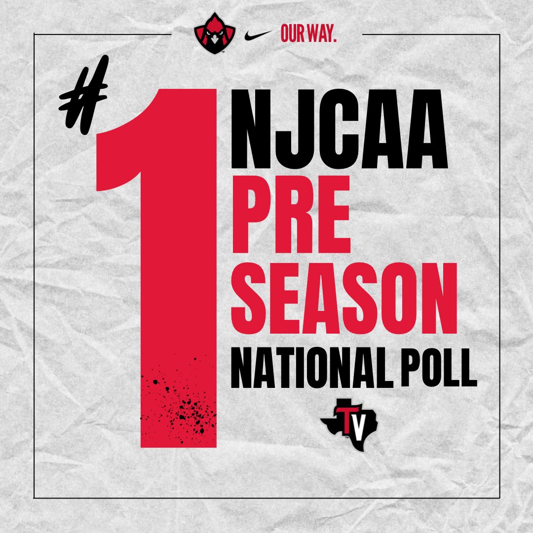 Trinity Valley MBB (@thevalleymbb) on Twitter photo Your Cardinals start the season ranked #1 in the NJCAA Preseason Poll! 🔥 Let’s get to work. #OurWay #WeDifferent Your Cardinals start the season ranked #1 in the NJCAA Preseason Poll! 🔥 Let’s get to work. #OurWay #WeDifferent