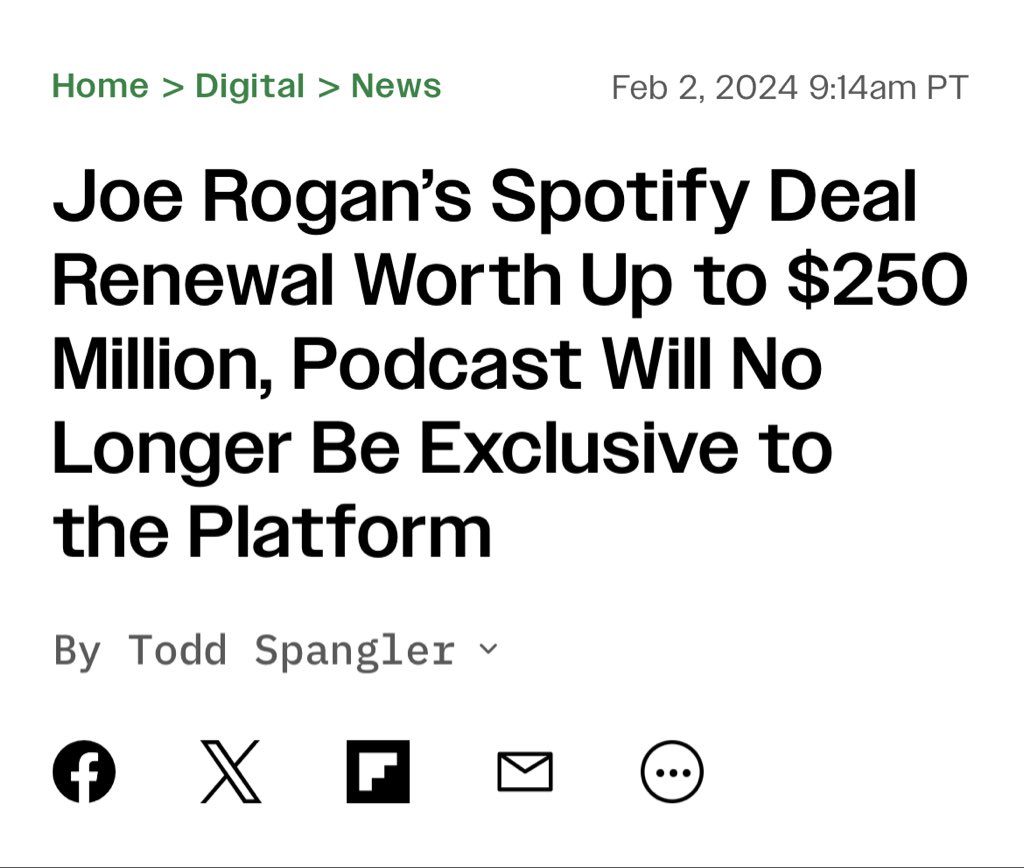 Joe Rogan의 Spotify 계약을 비교한 스크린샷