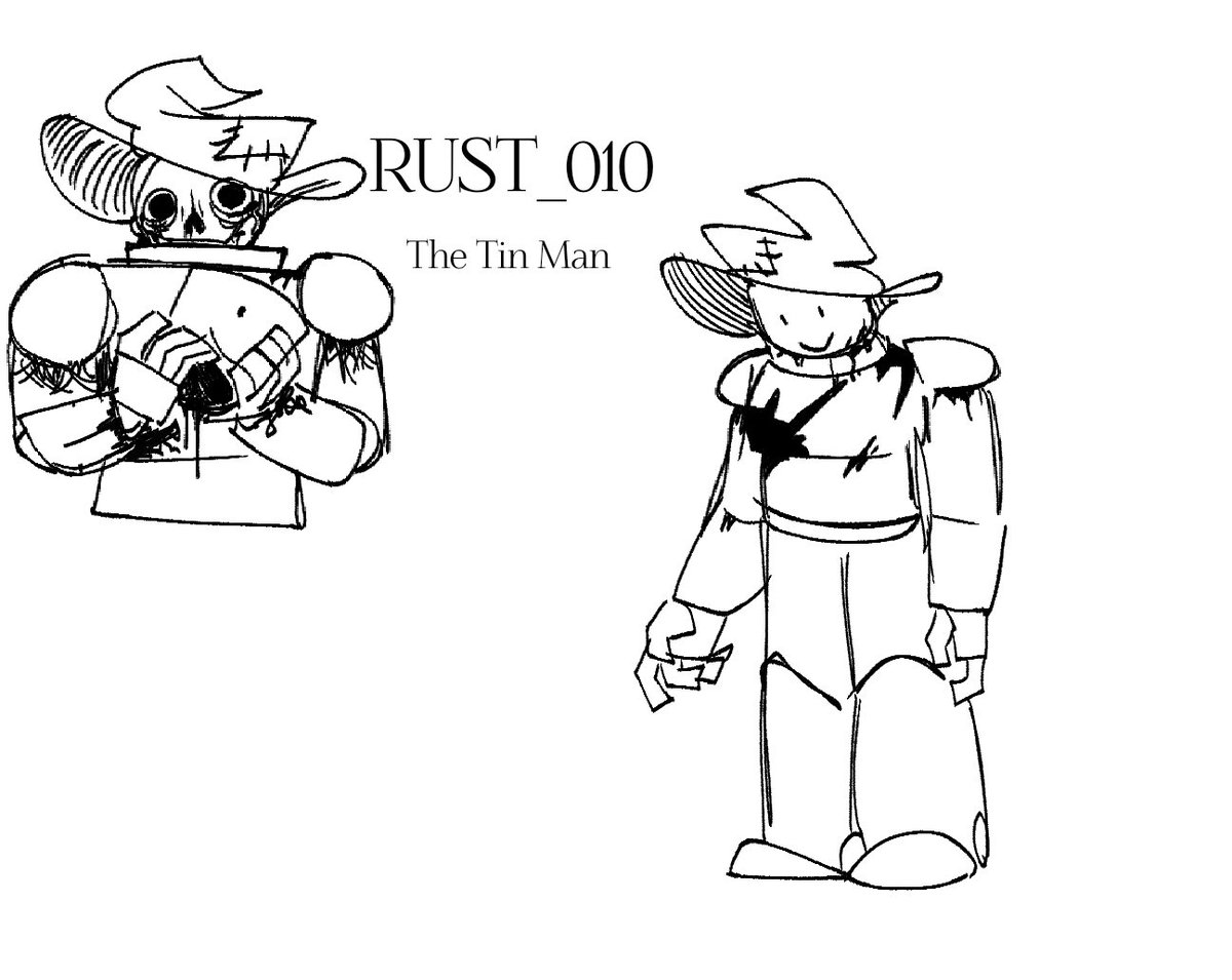 ssnuffysheep's tweet image. RUST_010 CONCEPT AGAIN!!!! 
Tin man!!! Eroding away in the forest!!! Theres probably more rust all over him i just didnt feel lkke drawing them.

#rust_010 #robloxmyth